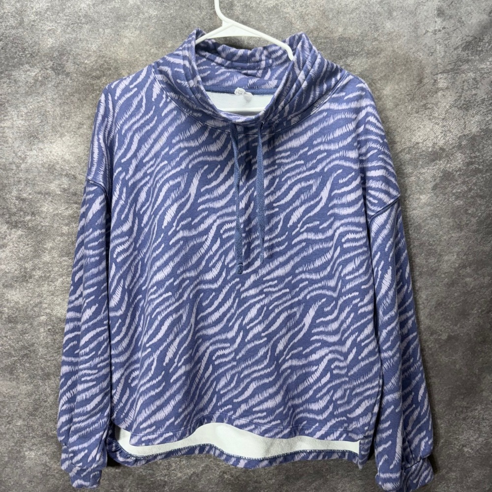 Daily Practice Anthropologie Zebra Print Funnel Neck Sweatshirt Sz L Blue Purple